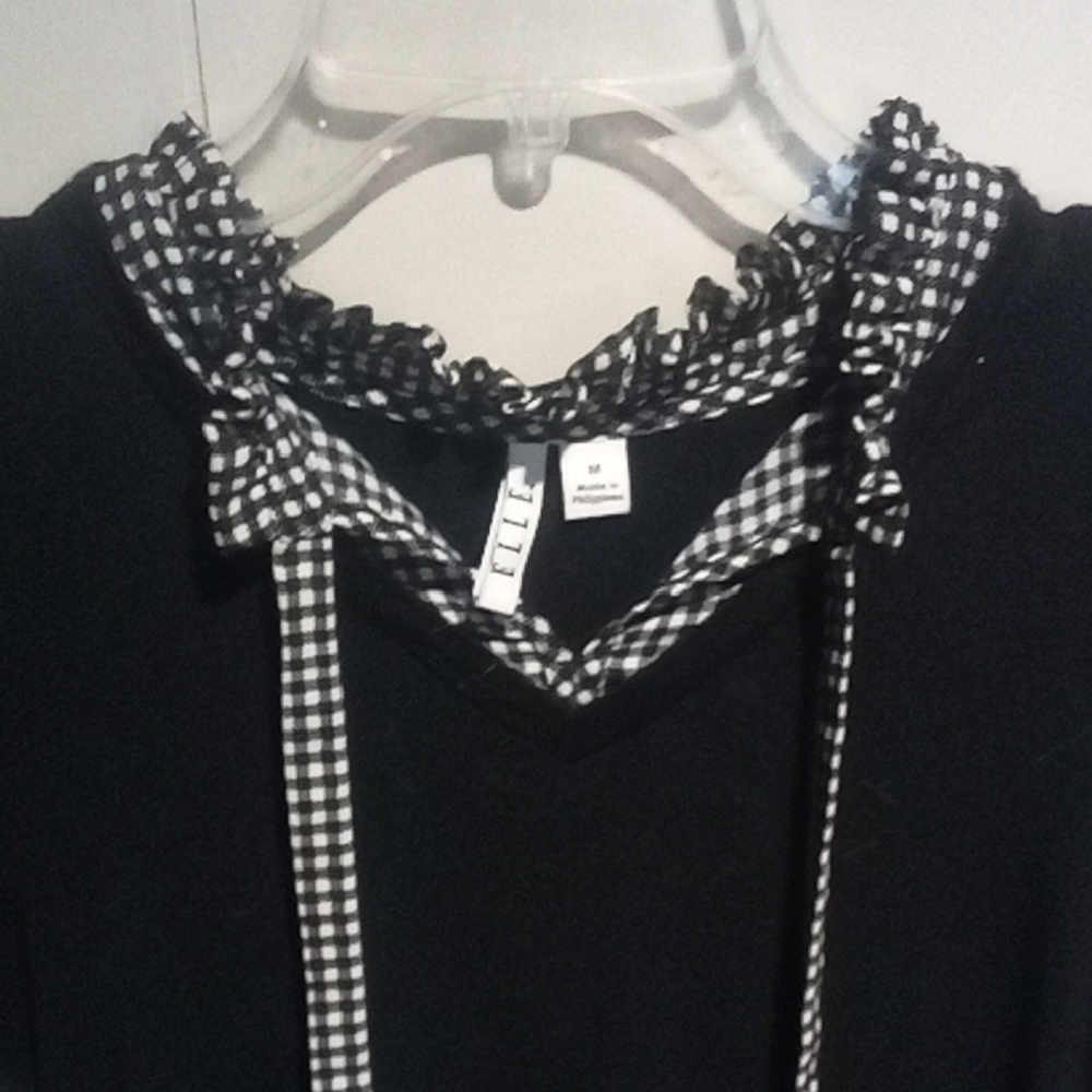 Elle Black Top with Gingham Accents